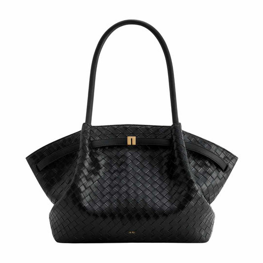 Hana Large Weave Texture Black Tote Bag