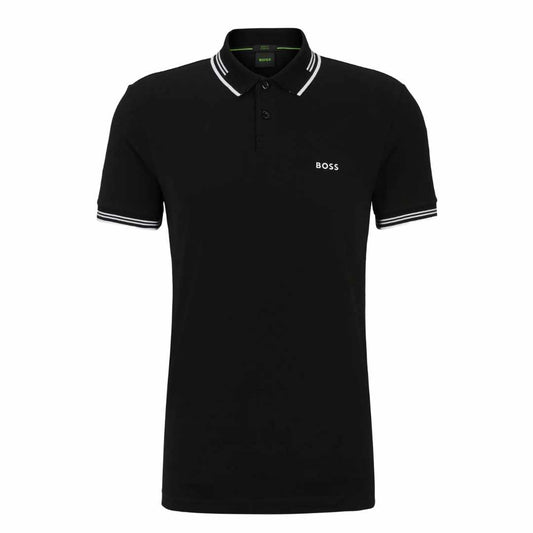 White Striped Collar Black Polo-Shirt