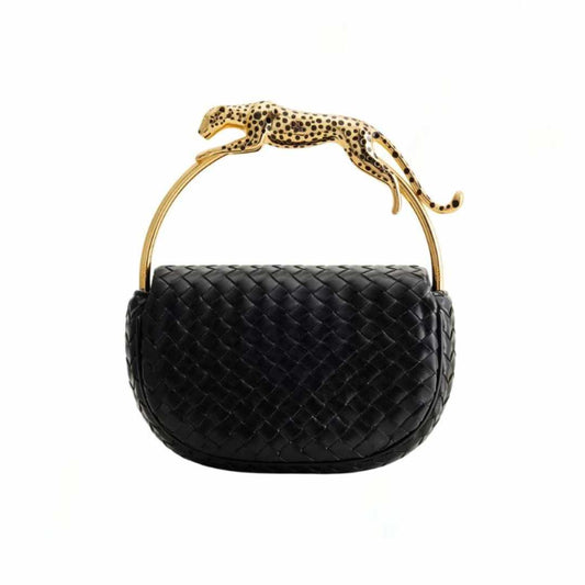 Lone Leopard Shaped Black Handle Bag