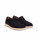 Debossed Suede Dark Blue Loafers