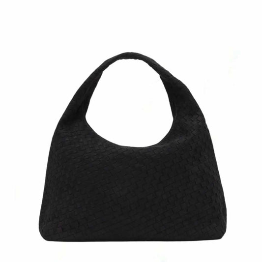 Laura Faux Suede Woven Black Shoulder Bag