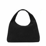 Laura Faux Suede Woven Black Shoulder Bag