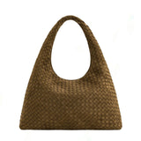 Laura Faux Suede Woven Dark Brown Shoulder Bag