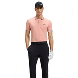 Black Striped Collar Pink Polo-Shirt