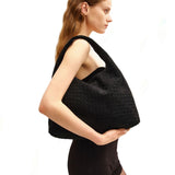 Laura Faux Suede Woven Black Shoulder Bag
