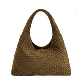 Laura Faux Suede Woven Dark Brown Shoulder Bag