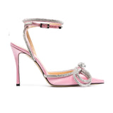 Double Bow Embellished Pointed Pink Pumps