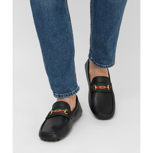 Clove Webbing-Trimmed Black Loafers