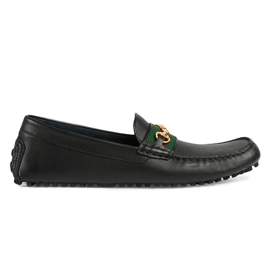 Clove Webbing-Trimmed Black Loafers