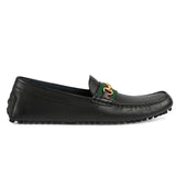 Clove Webbing-Trimmed Black Loafers