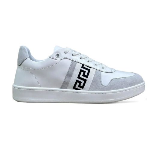 Grey Greca Pattern White Sneakers