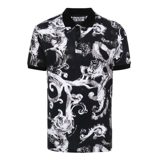 SS24 Baroque Print Black Polo-Shirt