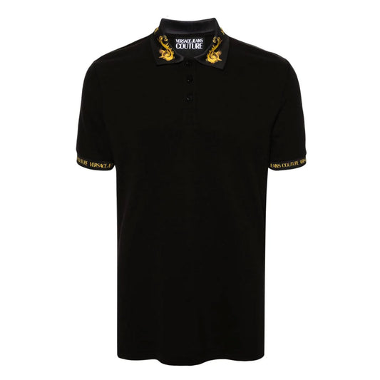 SS24 Baroque Collar Print Black Polo-Shirt