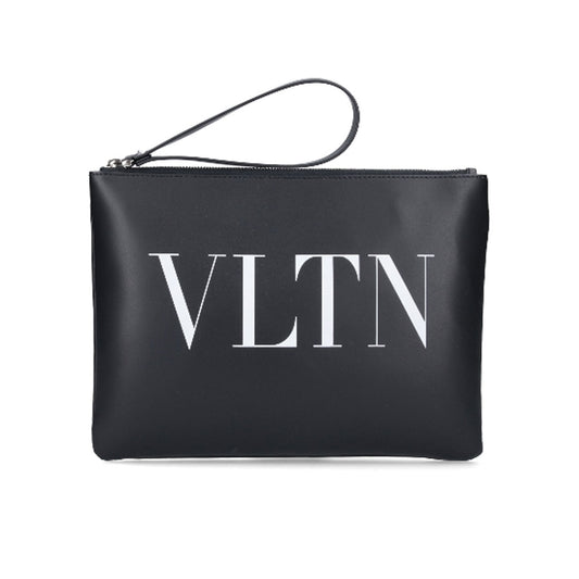 VLTN Logo Print Black Clutch Bag