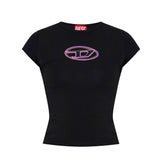 Purple Logo Embossed Black T-Shirt