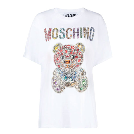 Teddy Bear Motif White T-Shirt