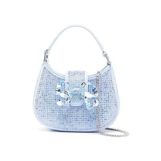 Crescent Rhinestone Bow Blue Micro Bag