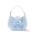 Crescent Rhinestone Bow Blue Micro Bag