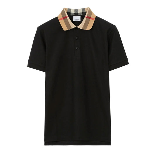 Checkered Collar Black Polo-Shirt
