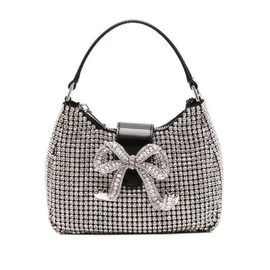 Diamante Sequin Bow Silver Shoulder Bag