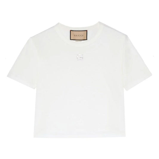 G Rhinestone Embellished White T-Shirt