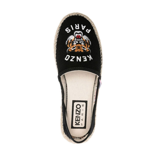 Lucky Tiger Embroidered Black Espadrilles