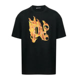 Burning Monogram Print Black T-Shirt