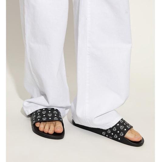 Monogram Print Black Slides