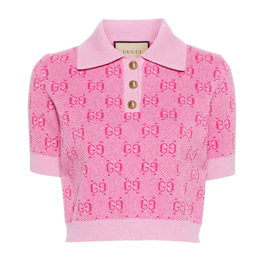 Jacquard Wool Pink Polo-Shirt