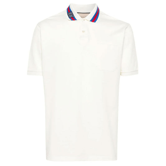 Collar GG Embroidered Piquet White Polo-Shirt