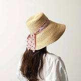 Polka-Dot Pink Scarf Straw Hat