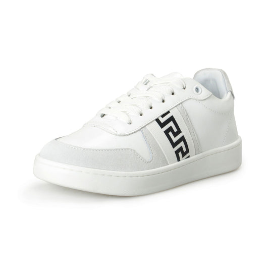 Grey Greca Pattern White Sneakers