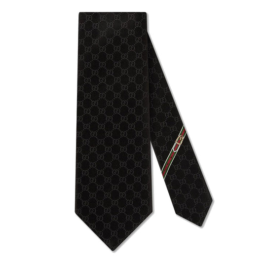 GG Pattern Silk Black Tie