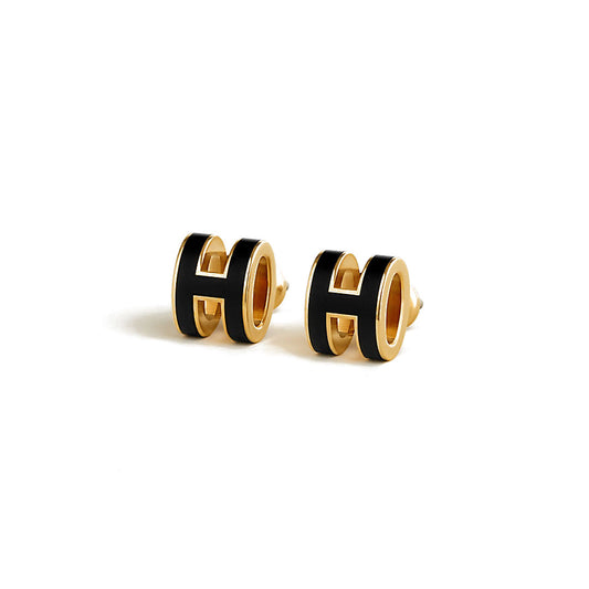 Mini Pop H Gold & Black Earring