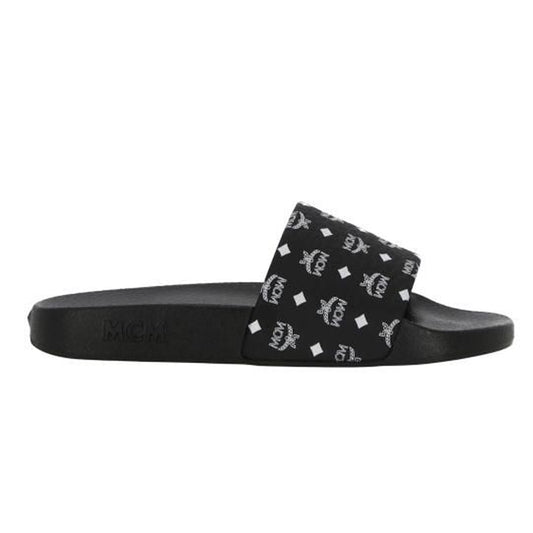 Monogram Print Black Slides