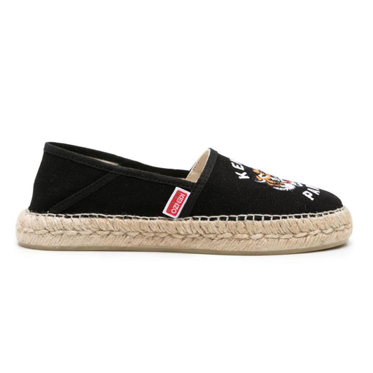 Lucky Tiger Embroidered Black Espadrilles