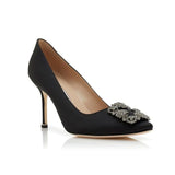 Hangisi 90mm Crystal Buckle Black Pumps