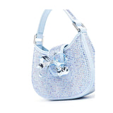 Crescent Rhinestone Bow Blue Micro Bag