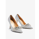 Double Bow Silver Glitter 95mm Pumps