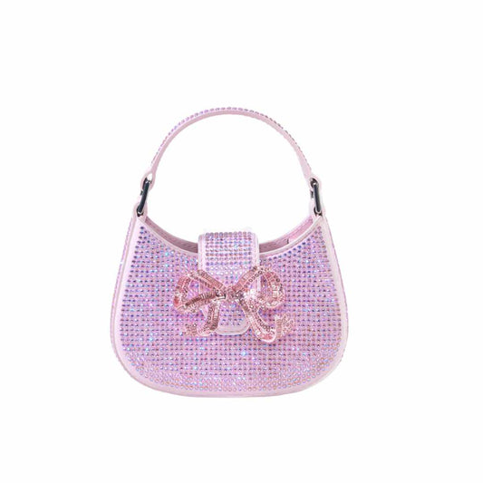 Crescent Rhinestone Bow Pink Micro Bag