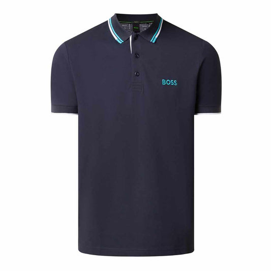 Blue Striped Collar Black Polo-Shirt