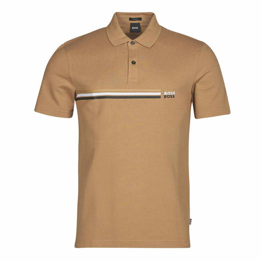 Double Line Logo Print Brown Polo-Shirt