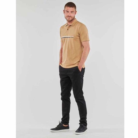 Double Line Logo Print Brown Polo-Shirt