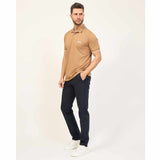 White Striped Collar Caramel Polo-Shirt