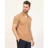 White Striped Collar Caramel Polo-Shirt