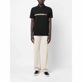 Double Line Logo Print Black Polo-Shirt