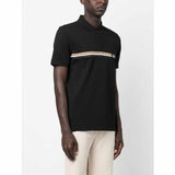 Double Line Logo Print Black Polo-Shirt