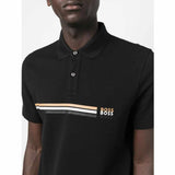 Double Line Logo Print Black Polo-Shirt