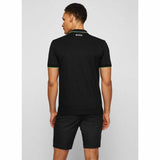 Green Striped Collar Black Polo-Shirt