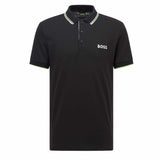 Green Striped Collar Black Polo-Shirt